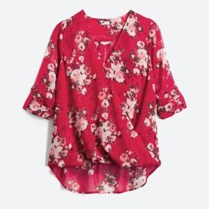 kut from the kloth Jenalee surplice sheer red floral blouse in small.